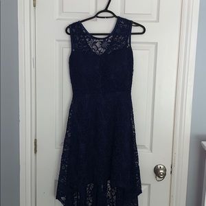 Navy blue high neck flower pattern dress